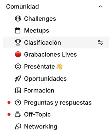 Canales de la comunidad: challenges, meetups, oportunidades y networking