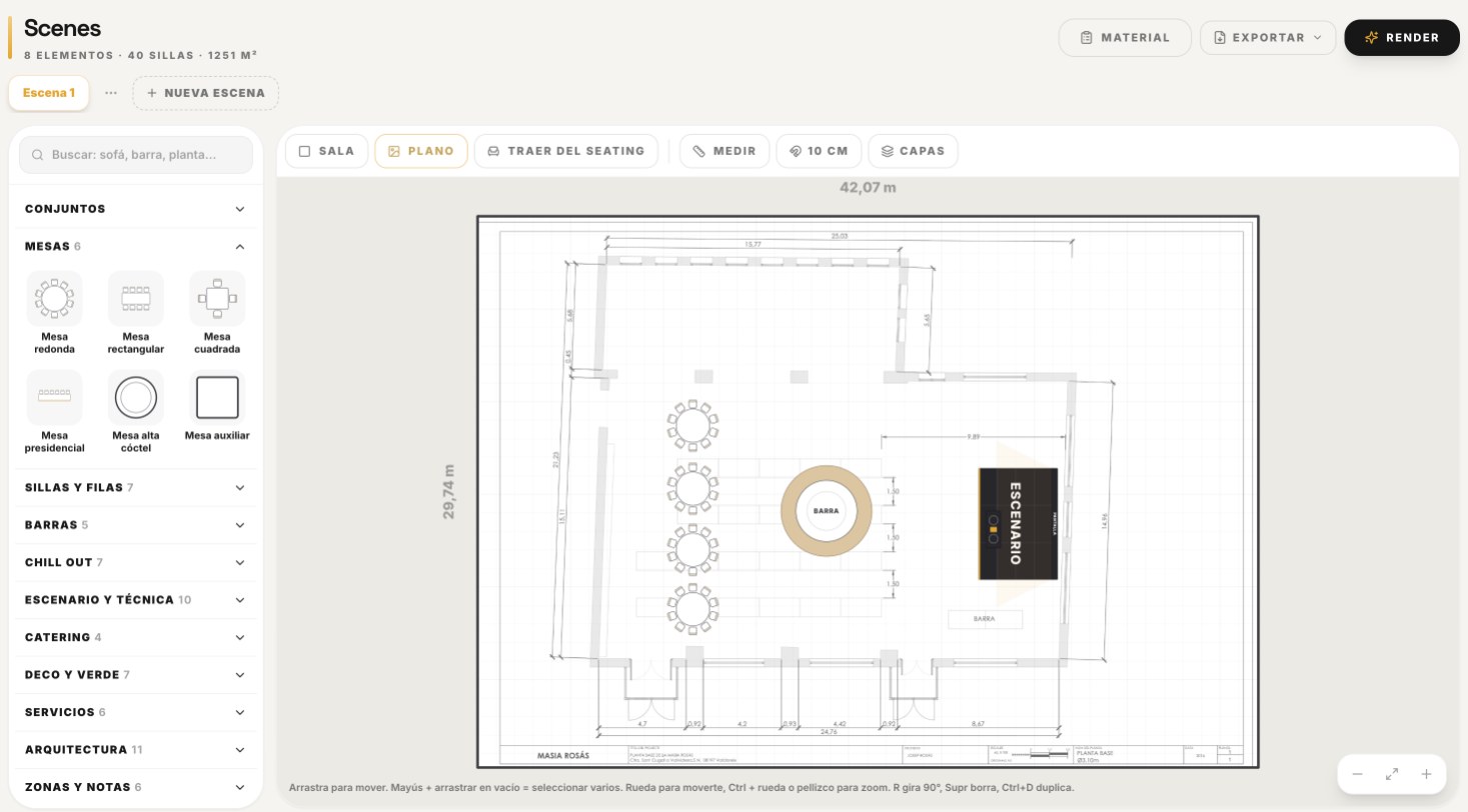 Scenes: diseño de sala sobre el plano del venue